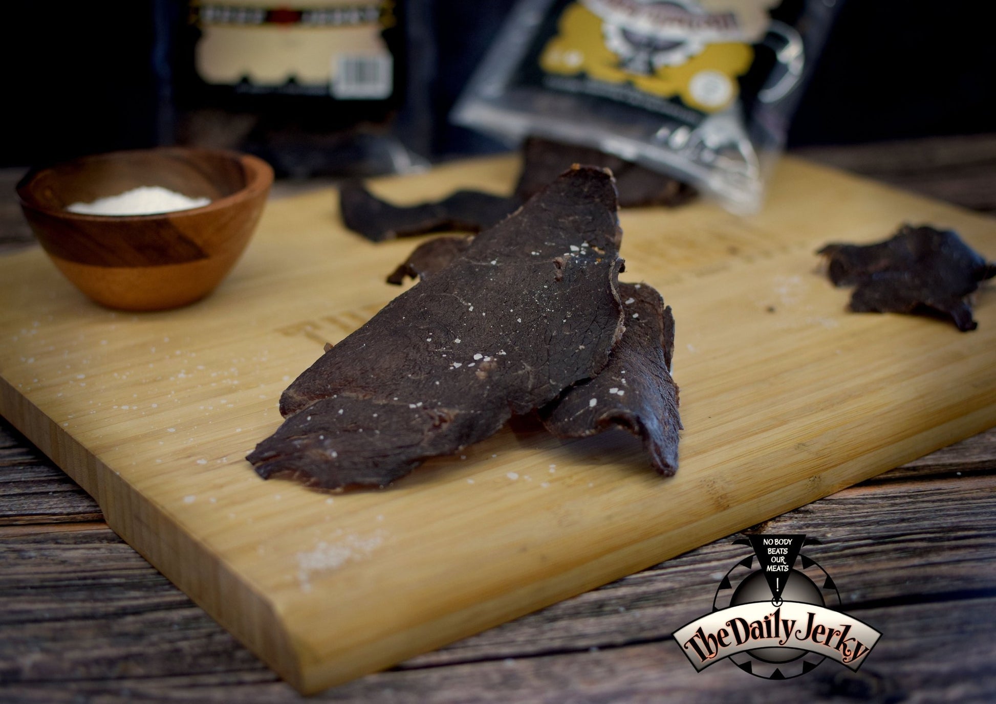 Close up of original beef jerky pieces from The Daily Jerky, thin and crispy