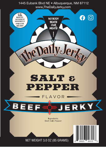The Daily Jerky salt and pepper beef jerky bag showing ingredients