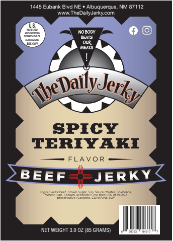 The Daily Jerky spicy teriyaki beef jerky package with ingredients